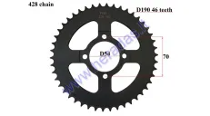 REAR SPROCKET 46teeth D190 4skD54, D70 ATV quad bike, motorcycle, moped chain type 428 fits CHAMP MONTANA, CHAMP DELTA