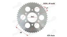 Žvaigždutė galinė 49dant Diš201 6skD63, ATV keturračio, motociklo, mopedo tipas 428 ZIPP PRO 50