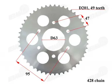 Žvaigždutė galinė 49dant Diš201 6skD63, ATV keturračio, motociklo, mopedo tipas 428 ZIPP PRO 50