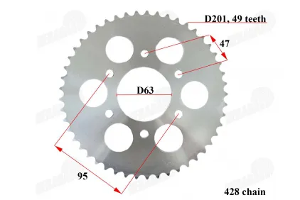 Žvaigždutė galinė 49dant Diš201 6skD63, ATV keturračio, motociklo, mopedo tipas 428 ZIPP PRO 50