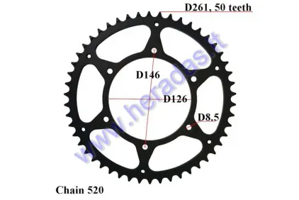 REAR SPROCKET 50 TEETH D261 D126, D146, 520 chain