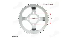 Žvaigždutė galinė 52dantų motociklo, mopedo, čioperio, grandinė 428 d58mm vidus ROMET