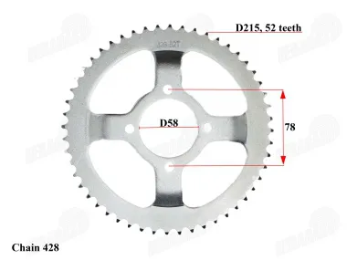 Žvaigždutė galinė 52dantų motociklo, mopedo, čioperio, grandinė 428 d58mm vidus ROMET