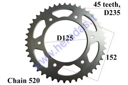 MOTORCYCLE REAR SPROCKET 45 teeth Dout 235 chain tipe 520 FIT TO MOTOLAND MTL250