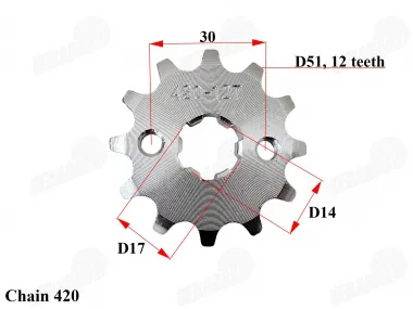 Žvaigždutė priekinė 12 dantų 420 grandinė ATV keturračio motociklo