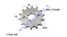 Front sprocket 14 teeth outerD61innerD20 chain8.6 for ATV quad bike