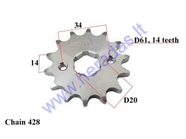 Front sprocket 14 teeth outerD61innerD20 chain8.6 for ATV quad bike